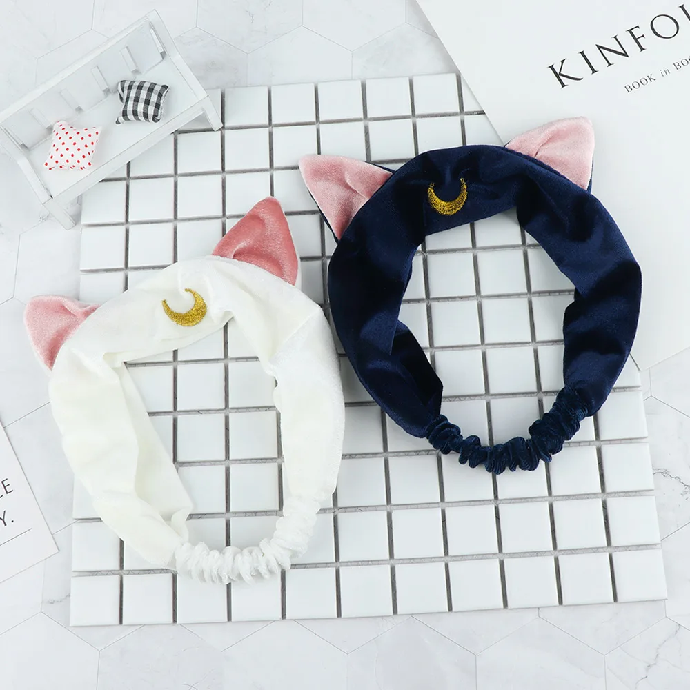 Bandeau de cheveux oreilles de chat Sailor Moon pour filles, accessoire de maquillage, mignon, lavage du visage, pour femmes, vêtements de tête