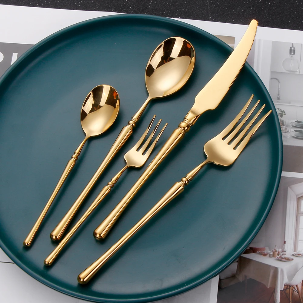 8/10/12/15/16/20/25 Pieces Gold Cutlery Set Stainless Steel Tableware Knife Fork Spoon Sliver Set Dinnerware Kitchen Accessories