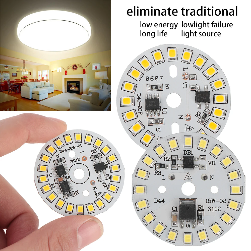 Bombilla LED SMD de 15W, 12W, 9W, 7W, 5W, 3W, Chip de luz, entrada de AC220V, IC inteligente, luz blanca, 5 unidades