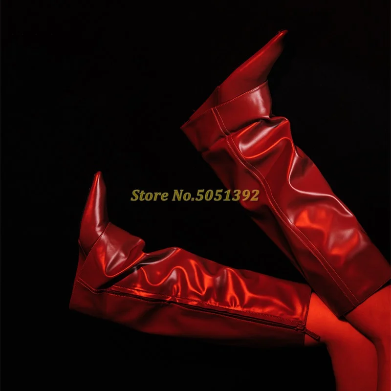 

Polish Patent Leather Fold Wedges Boots Turn Over Knee Boots Height Increase Sexy Pointed Toe 2024 Winter New Arrivals Boots