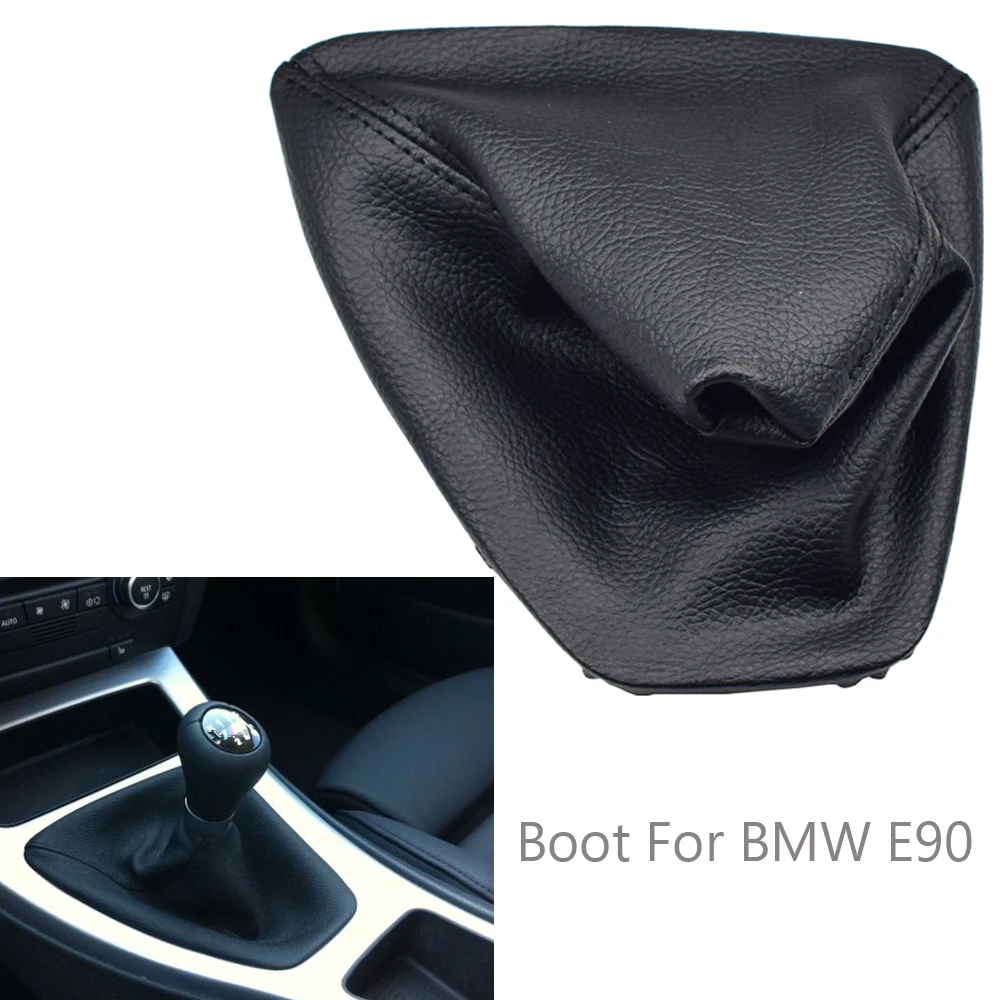 Fit For BMW E90 E91 E92 E93 Auto Black Leather Gear Stick Shift Knob Lever Shifter Gaiter Boot Dust-Proof Cover Car Styling