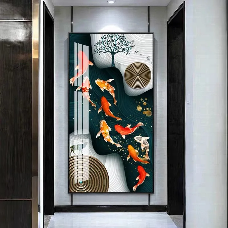 

Diy 5D Diamond Embroidery Mosaic Painting Cross Stitch,Full Modern Koi 9 Colorful Carps For Porch Home Decorative Gift