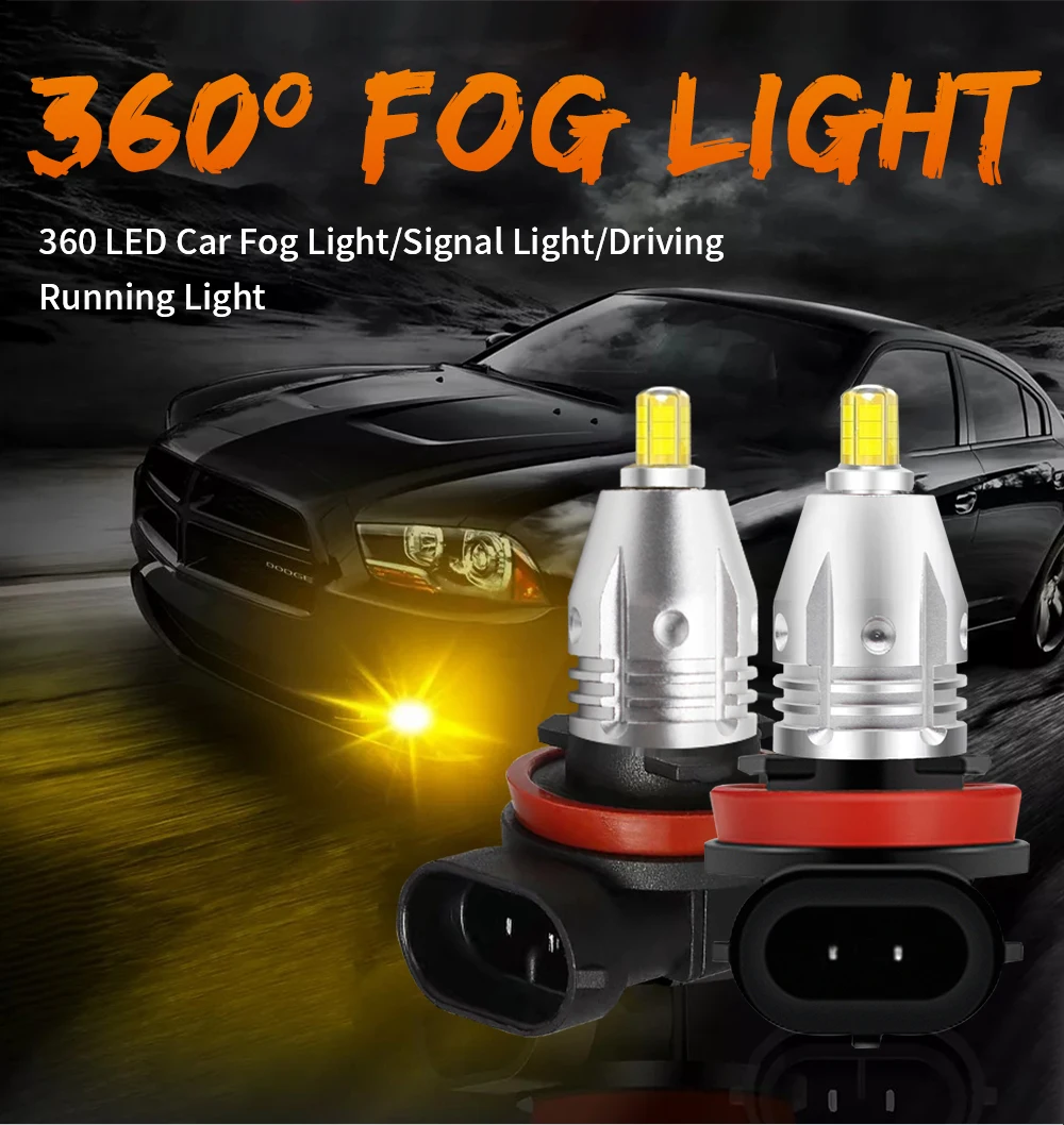 VALESUN  H11 HB3 360 LED  9005 Lamp H8 LED P13W Fog Lights For Cars Universal H16 ED PSX26 12V For Jeep Compass Hyundai Accent