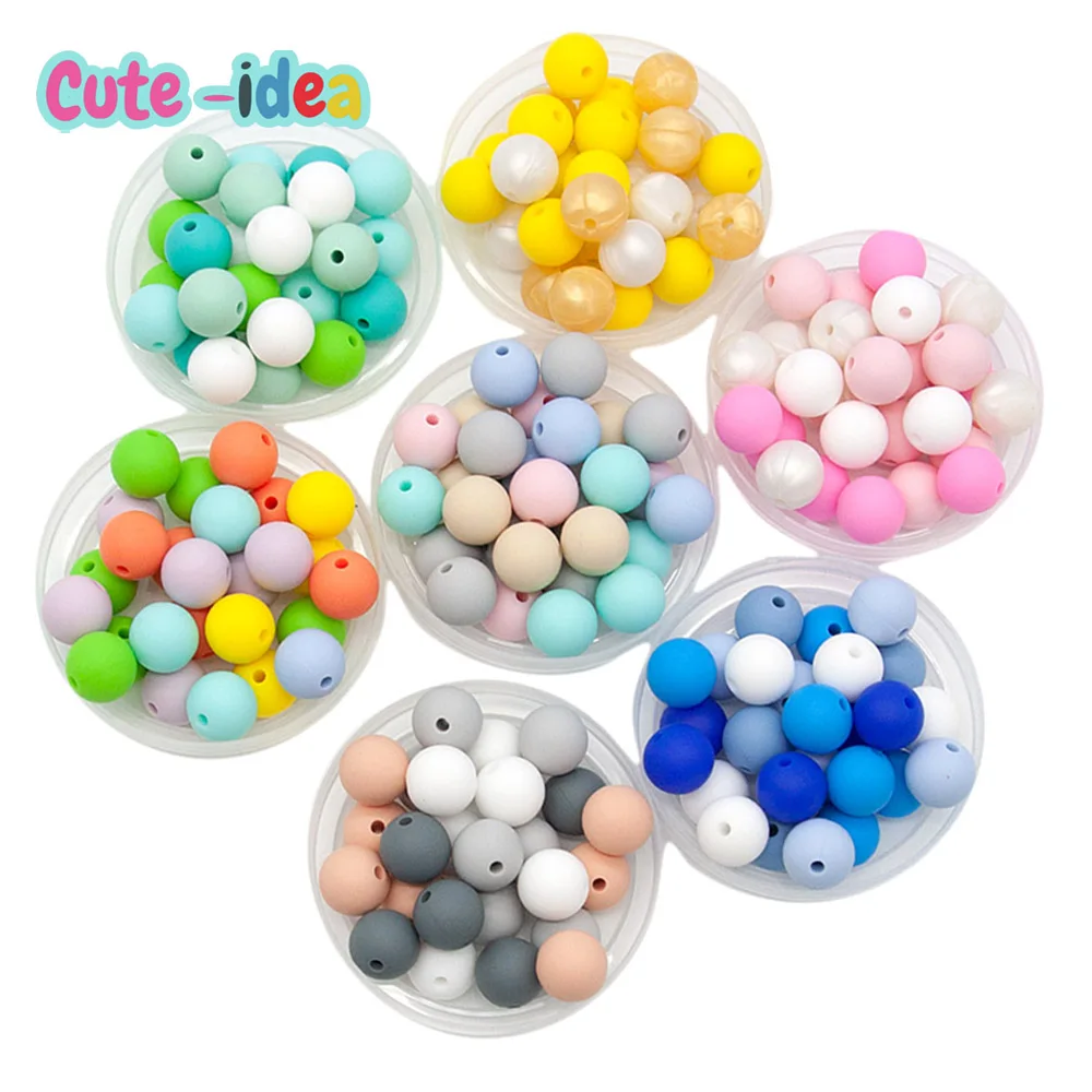 

Cute-Idea 10pcs 12mm Silicone Round pearl Beads Baby Teething Chewable Beads DIY Pacifier Chains Toys Accessories Infants Goods