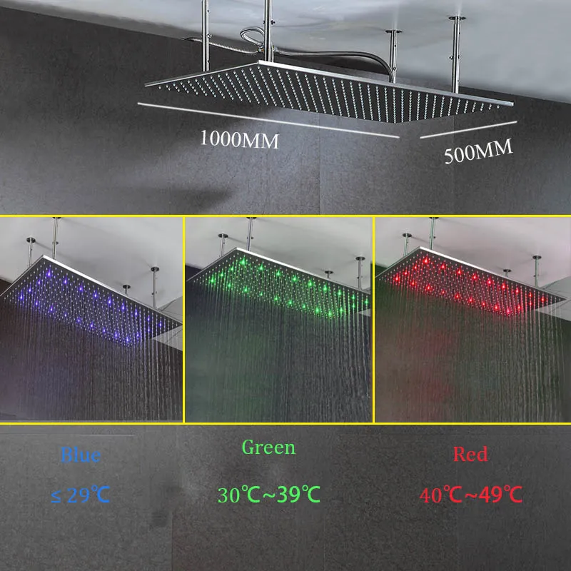 Imagem -05 - Chuveiro tipo Chuva Ultra-grande Cabeça de com Controle de Temperatura e Cor da Água Acessório para Banheiro 1000x500 mm Aço Inoxidável