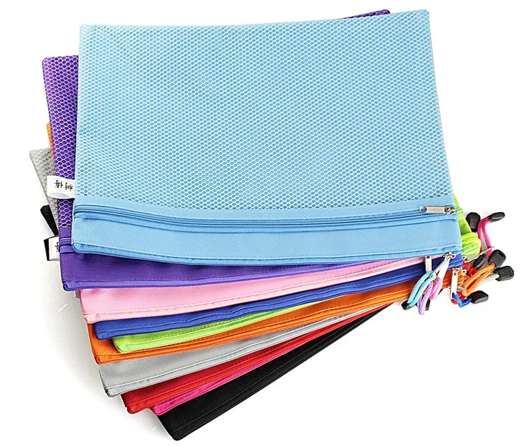 Colorful Double Layer canvas Cloth Zipper Paper File Folder Book Pencil Pen Case Bag File Document Bags free shipping