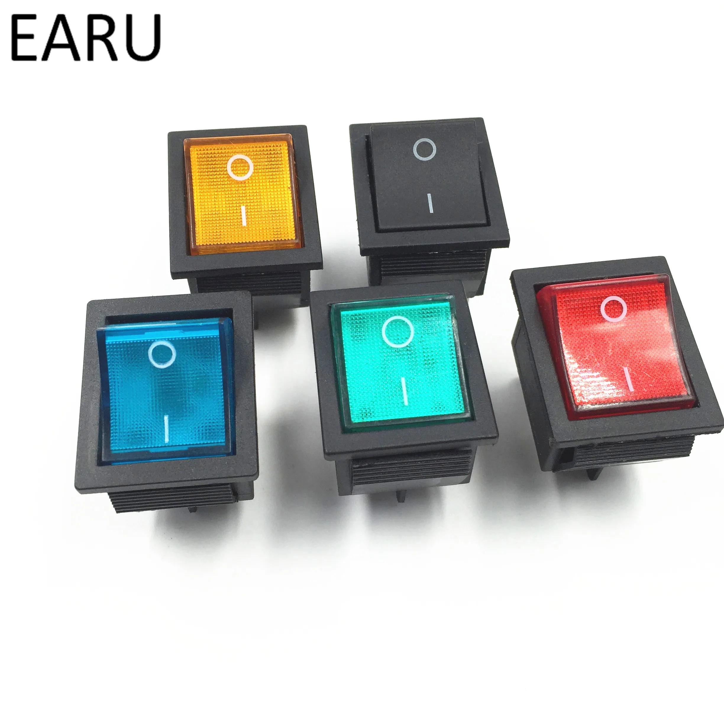 Latching Rocker Switch Power Switch I/O 4 Pins With Light 16A 250VAC 20A 125VAC KCD4 DPST Red Yellow Green Blue Black Boat