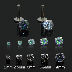 2Pcs 2-5mm Gem Solid Steel  Tragus Cartilage Ear Stud Crystal Zircon Earrings Piercing Jewelry Cartilage Piercing Earrings Prong