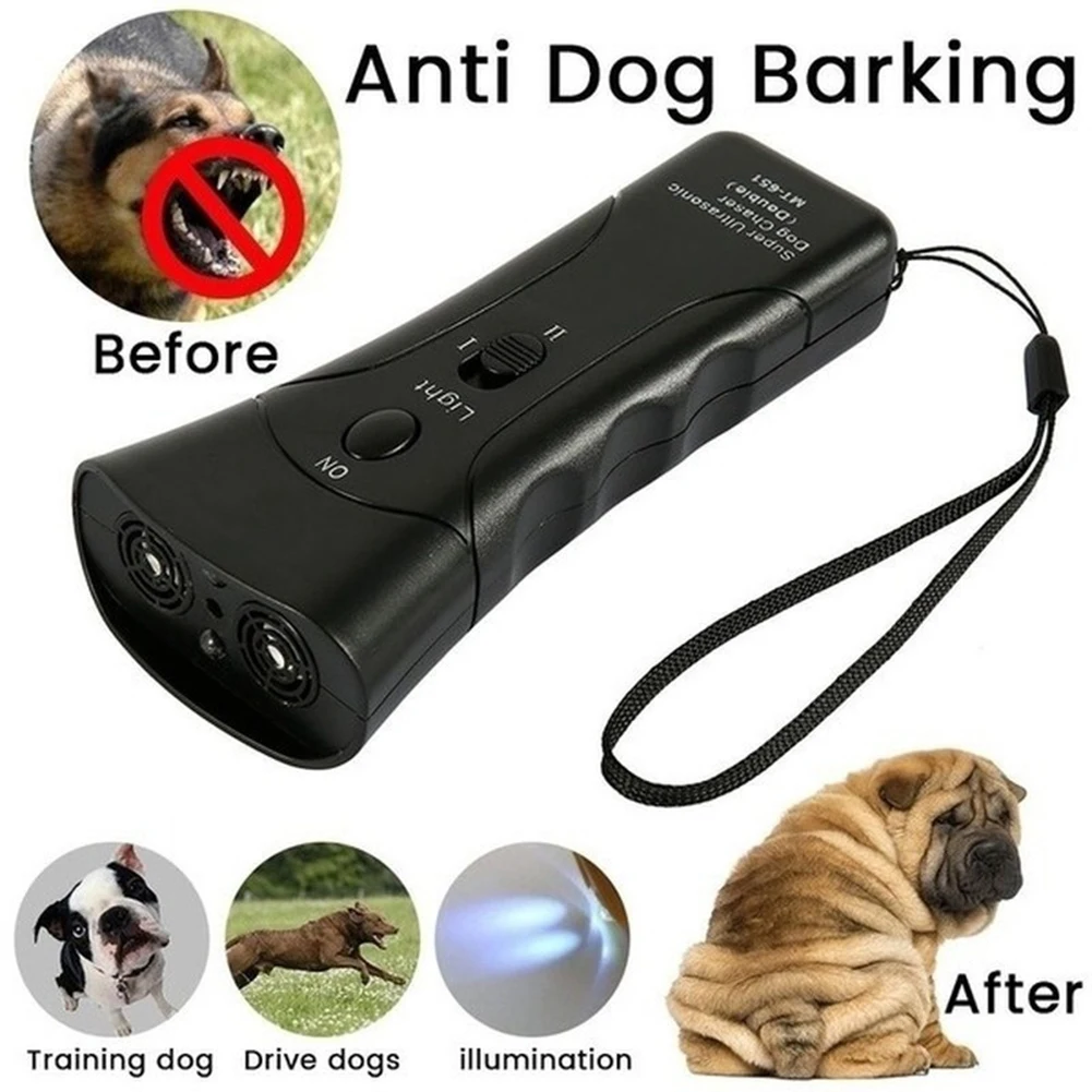 2 in 1 Double Head Stop Bark Deterrents Ultrasonic Pet Dog Repeller Trumpet LED Flashlight Portable Anti Barking Control Puppy T