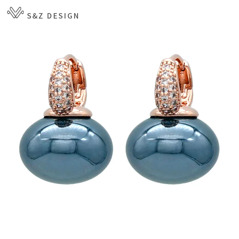 S & Z DESIGN Neue Mode Brot Runde Große Perle Baumeln Ohrringe Für Frauen Hochzeit Schmuck Geschenk Temperament Zirkonia Eardrop – Detail 7