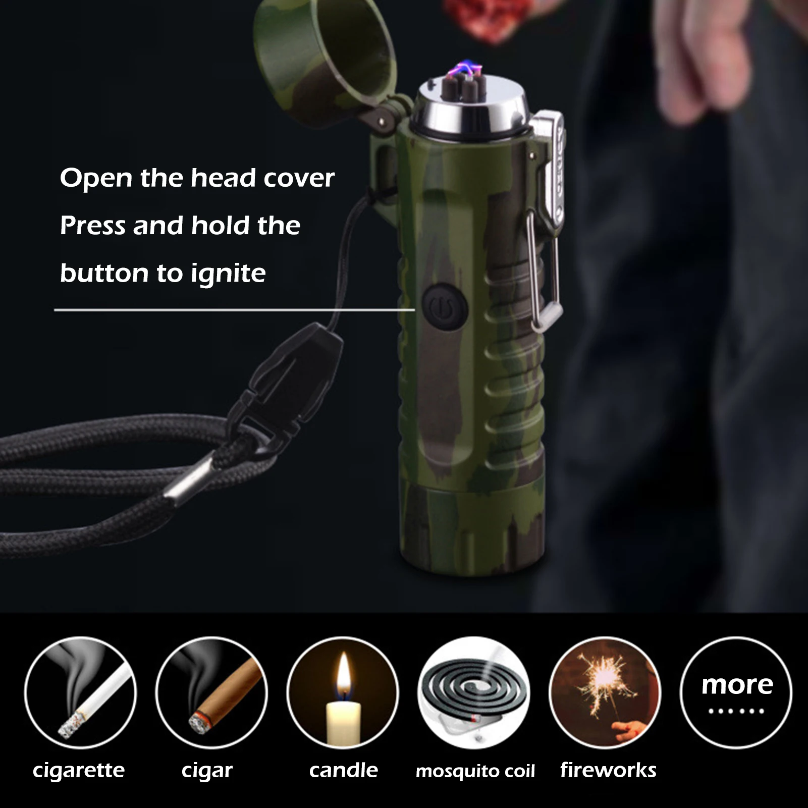 USB Rechargeable Dual Arc Lighter Camping Flashlight Electric Lighter  Long-term sealing waterproof and windproof