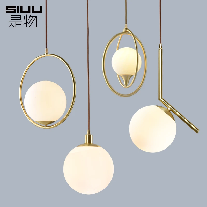 

SIUU Personality Modern Simple Chandelier Bedroom Dining Room Milk Tea Shop Bar Golden Nound Glass Decorative Lights