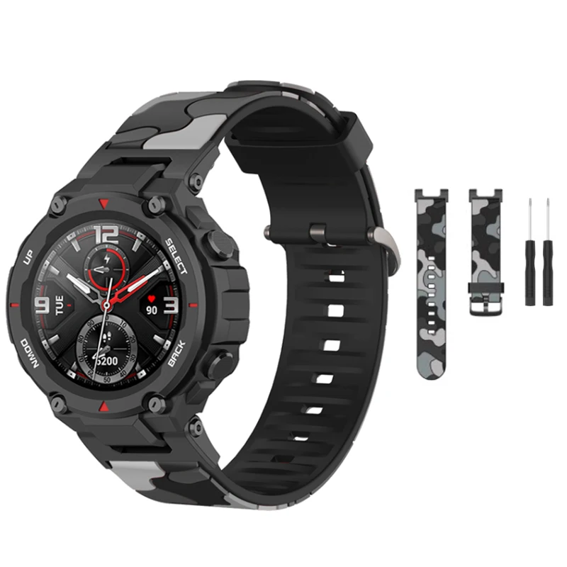 Camouflage Silicone Strap For Amazfit T-Rex Pro Smart Watch Band Metal Connector Sports Belt For Xiaomi Huami Amazfit T REX Pro