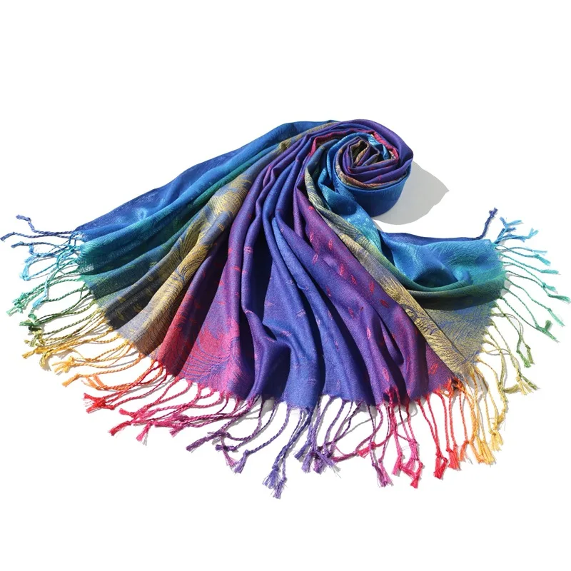 Colorful Flowers Jacquard Winter Cotton Scarf Lady Design Warm Wrap Pashmina Scarves Women Shawl Female Bohemia Foulard Hijab