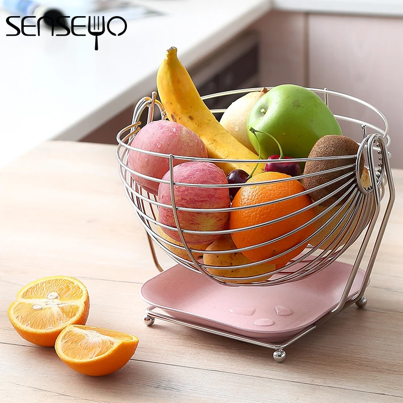 Creative stainless steel fruit basket living room fruit tray home storage basket drain fruit basin European candy plate LB031619