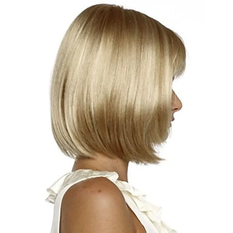 HAIRJOY Vrouwen Synthetische Pruiken Korte Rechte Bob Kapsel Blonde Hoogtepunten Haar Pruik Hittebestendige Vezel