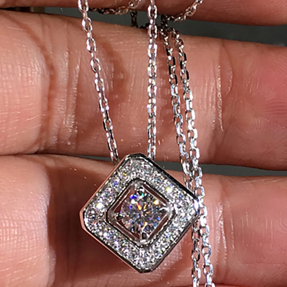 

Custom Solid 10K White Gold Women Pendants Necklaces Moissanite Diamond 1 2 3 4 5 Carat Round Square Rhombus Wedding Engagement