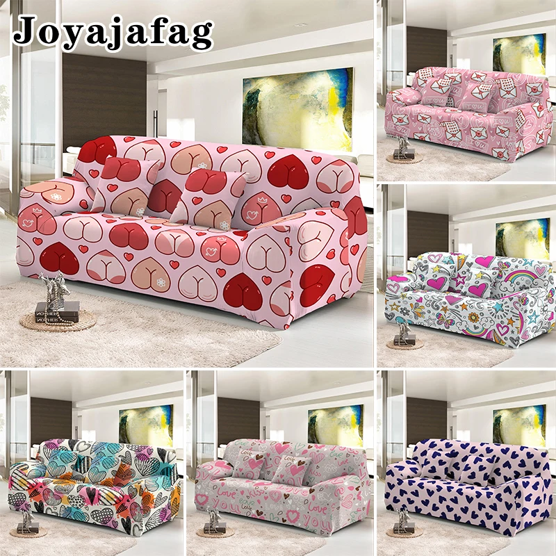 Love Heart Print Elastic Sofa Covers For Living Room 1/2/3/4 Seats Slipcover All-inclusive Slip-resistant Non-Slip Couch Cover