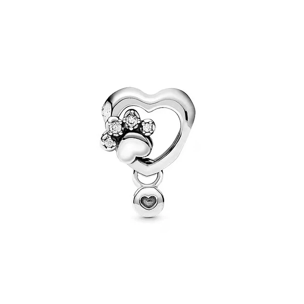 Real 925 Sterling Silver Charms Beads For Jewelry Making Fit  Bracelet Sparkling Paw Print & Heart Charm Dangle Charm