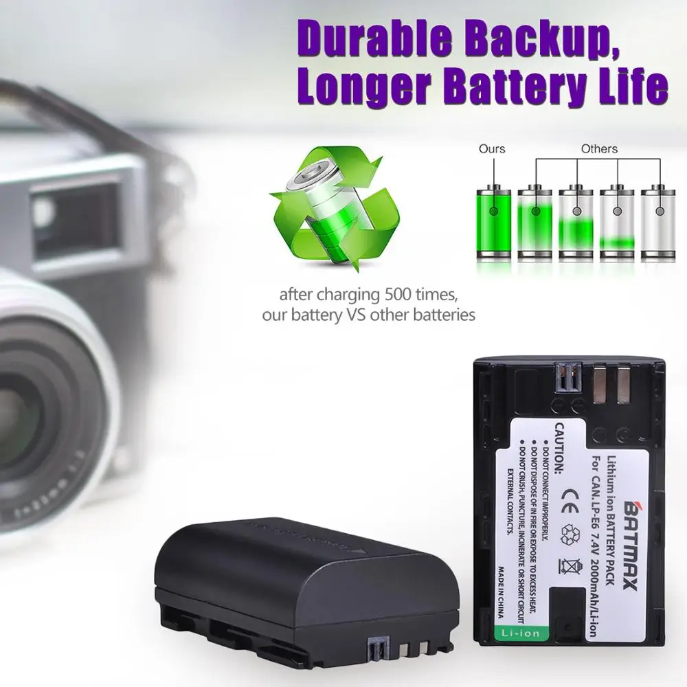 Batmax LP-E6 LP-E6N lpe6 bateria + novo led carregador duplo para canon 5d mark ii iii 7d 60d eos 6d 70d 80d