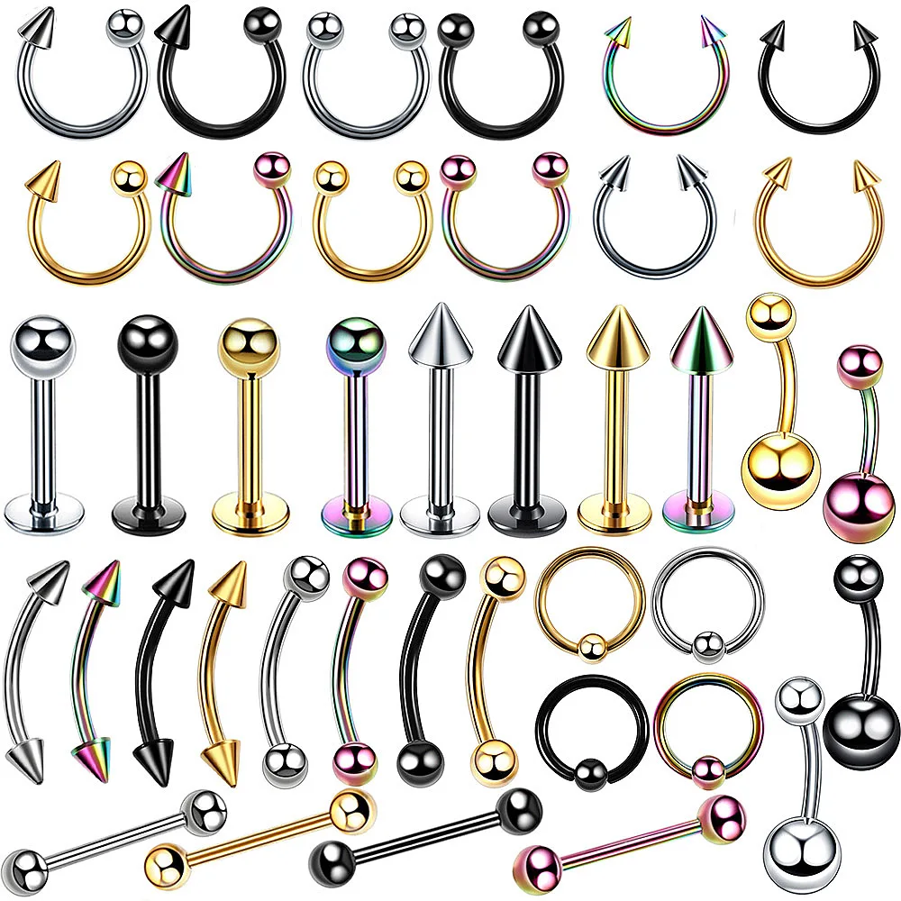 4Pcs/Lot Stainless Steel Earring Helix Nose Eyebrow Lip Labret Rings Tragus Tongue  Barbell Navel Belly Piercings Body Jewelry