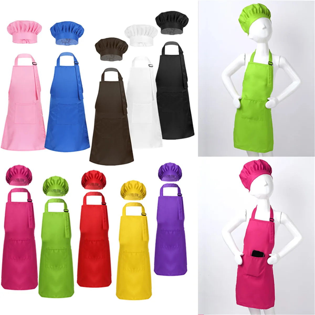 2Pcs Children's Cooking Cook Chef Adjustable Apron Chef Hat Set for Halloween Cosplay Christmas Decorate Kids Boy Girls Painting