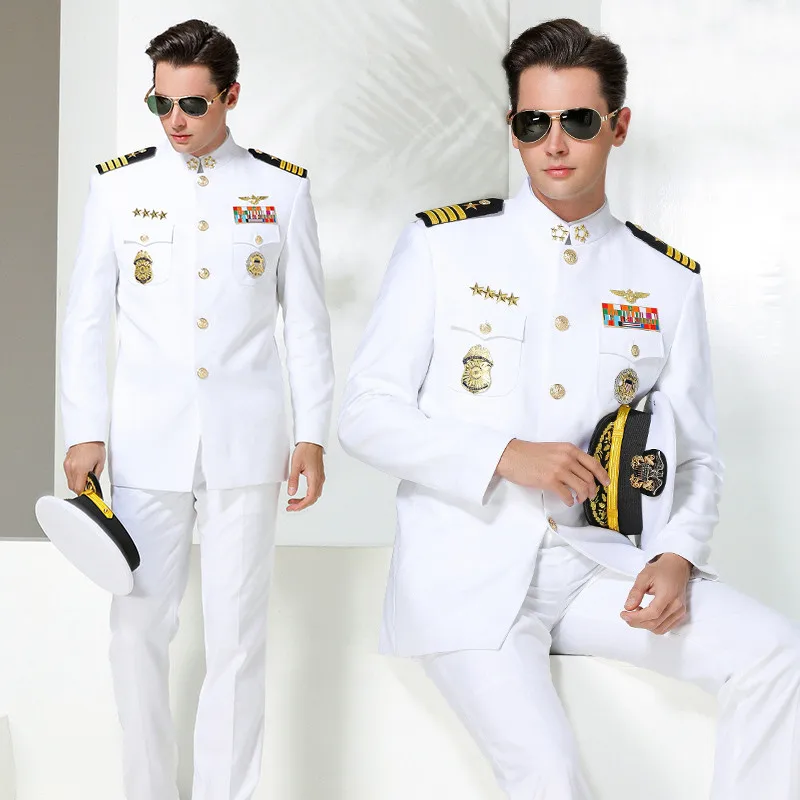 Aviation Pilots Classic White Shirt Handsome Shirts Suit Male Officer Dress Ship Captain Sailor Costume Colonel Suits Uniform