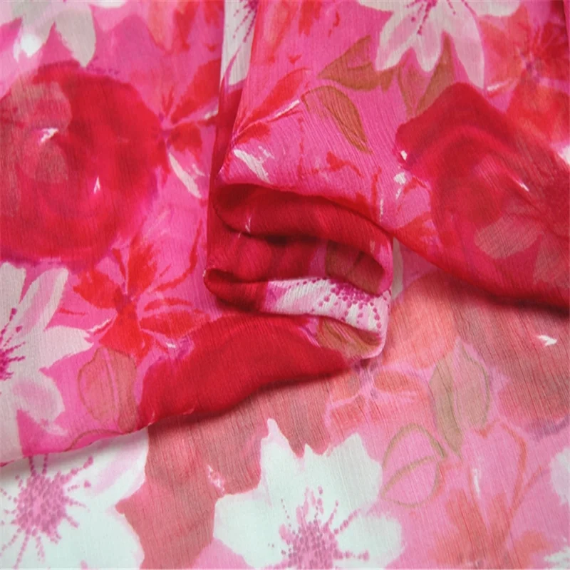 Top Quality Rose Chrysanthemum Silk Crepe Georgette Fabric with Lightweight Material for Summer Dress