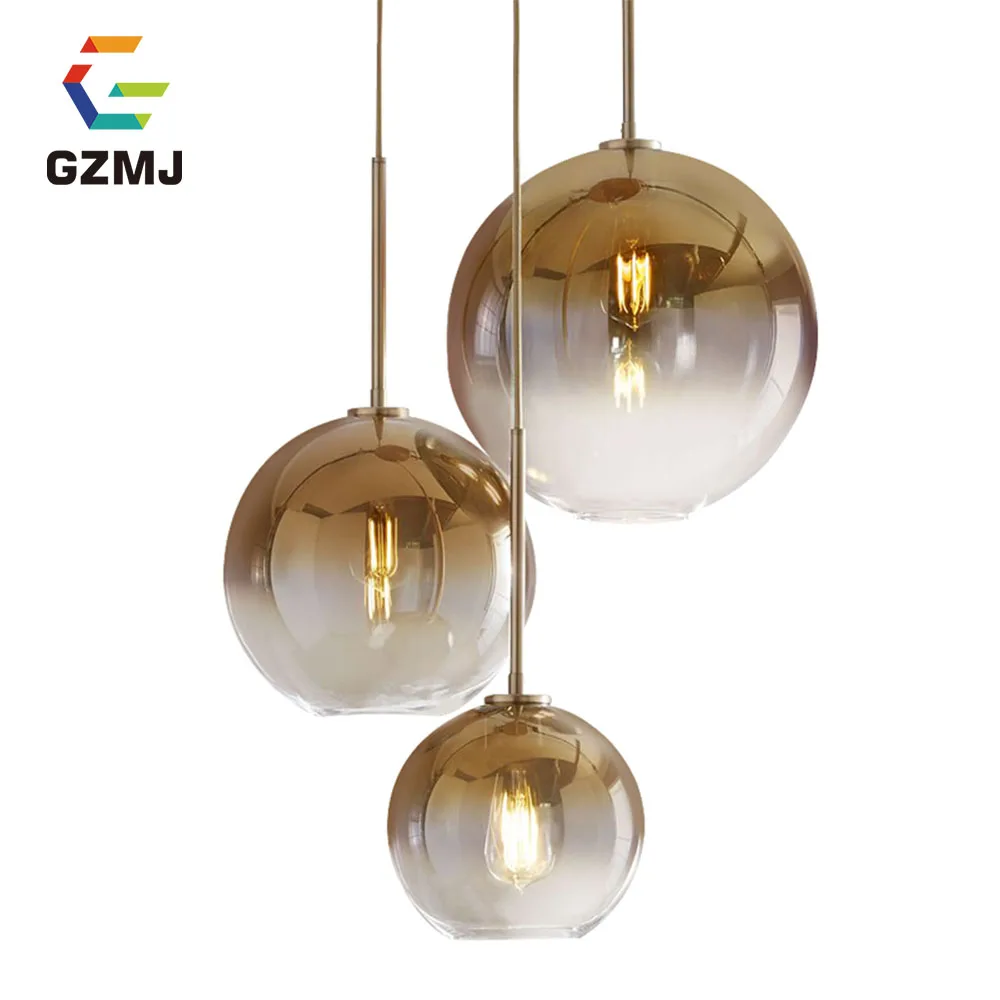 

GZMJ Modern Art Luster Color Variety Glass Ball Pendant Lights Led Hanglamp Home Fixtures Kitchen Home Lights Lampshade