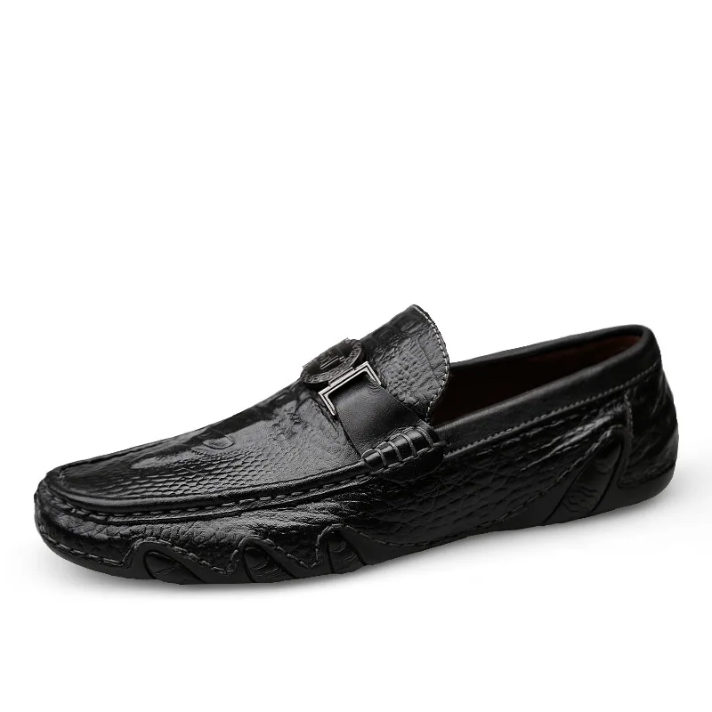 Crocodile Pattern Genuine Leather Loafers Mens Luxury Slip On Moccasins Casual Driving Shoe Men Boat Shoes