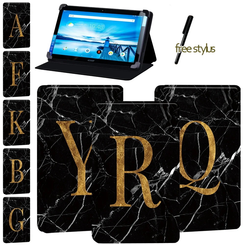 

Tablet Cover Case for Lenovo Tab P10/Lenovo Smart Tab P10 10.1 Inch - Black Marble Letter Anti-fall Leather Tablet Case + Pen