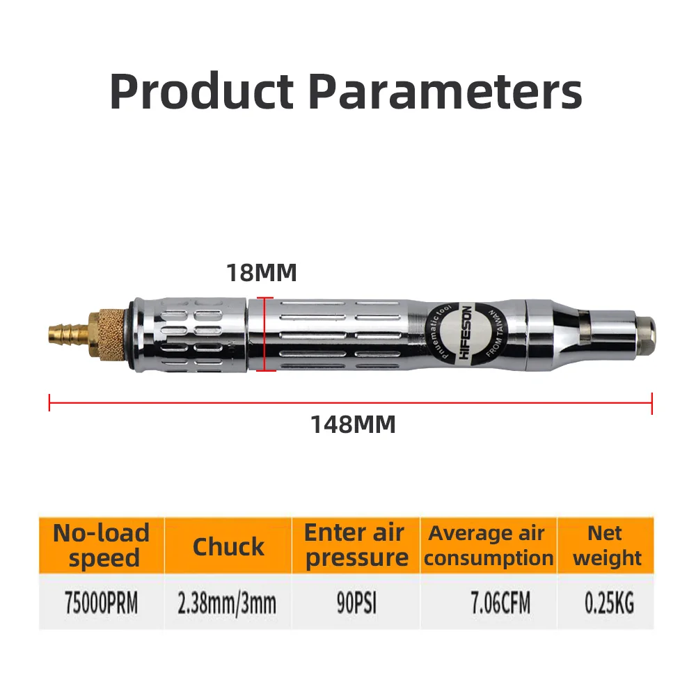 HIFESON Powerful 180A Wind Grinding Pen Pneumatic Carving Grinding Machine Polishing Sanding 3MM Chuck High Speed