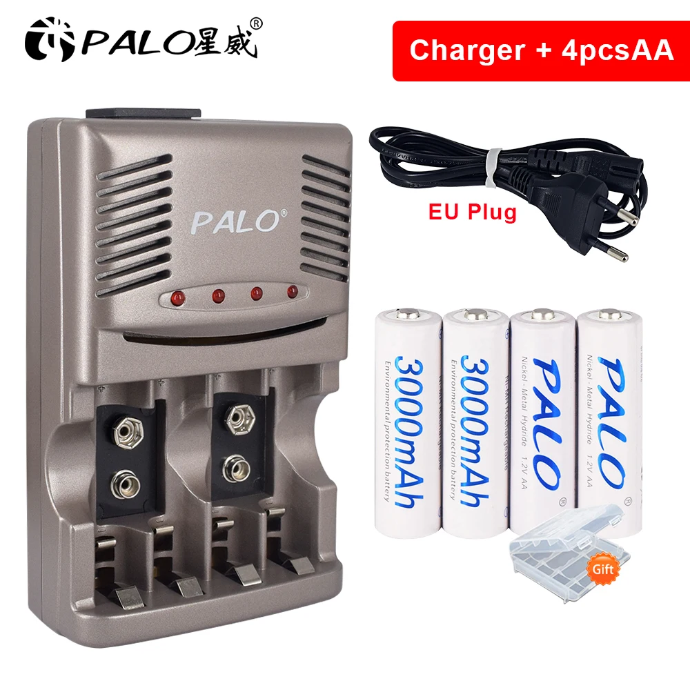 

PALO AA AAA rechargeable Battery 1.2V NIMH AA AAA Batteries + Smart battery charger for 1.2V AA AAA Rechargeable Batteries