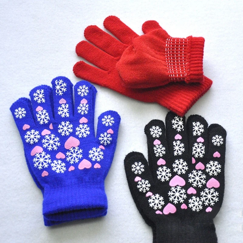 1 Pair Cartoon Kids Winter Warm Gloves Elastic Knitted Full Finger Baby Mittens Fluffy Candy Color Gloves for 1-5Y Boys&Girls