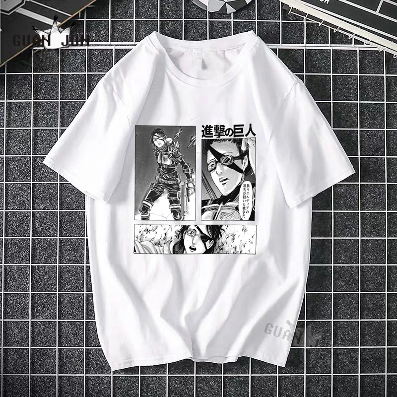 2021 Harajuku Man Attack On Titan T Shirts Tees Shirt Tops Design Cotton Black Short-Sleeved Aesthetic Japanese Anime T Shirt