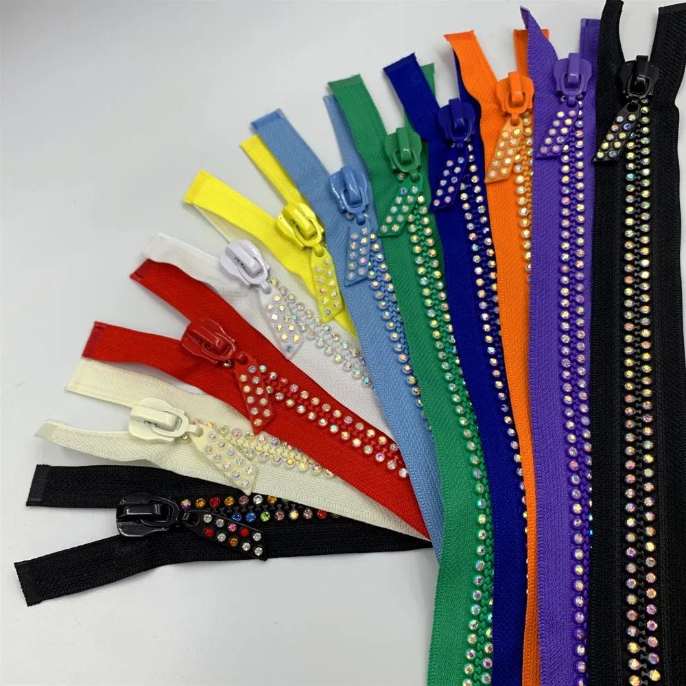 2-10pcs 24inch 60cm  Dual-Strand Czech Crystal Zippers AB Crystal Rhinestone Separating Zippers Base Dress Colthes Sewing 10#