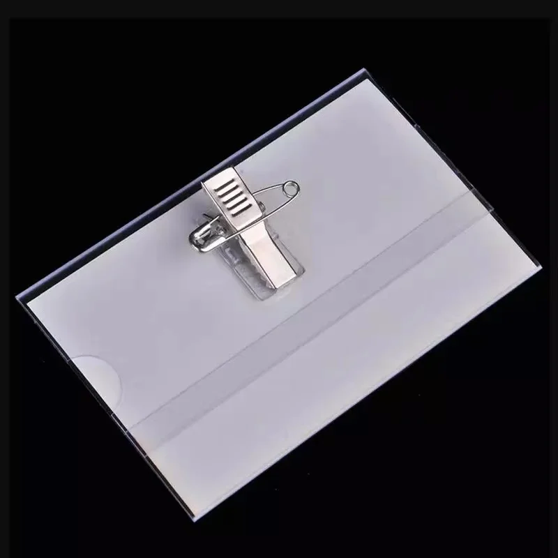 50pcs Safety Pin Clip Transparent Brooch ID Card Holder for Business Office Conference Employees Name Pass Credentials Tag Badge