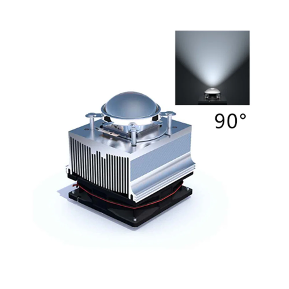 Aluminium Heat Sink Cooling Fan 20-100W LED radiator 60-90degree 44mm Lens + Reflector Bracket DC12V 1.25A led Driver