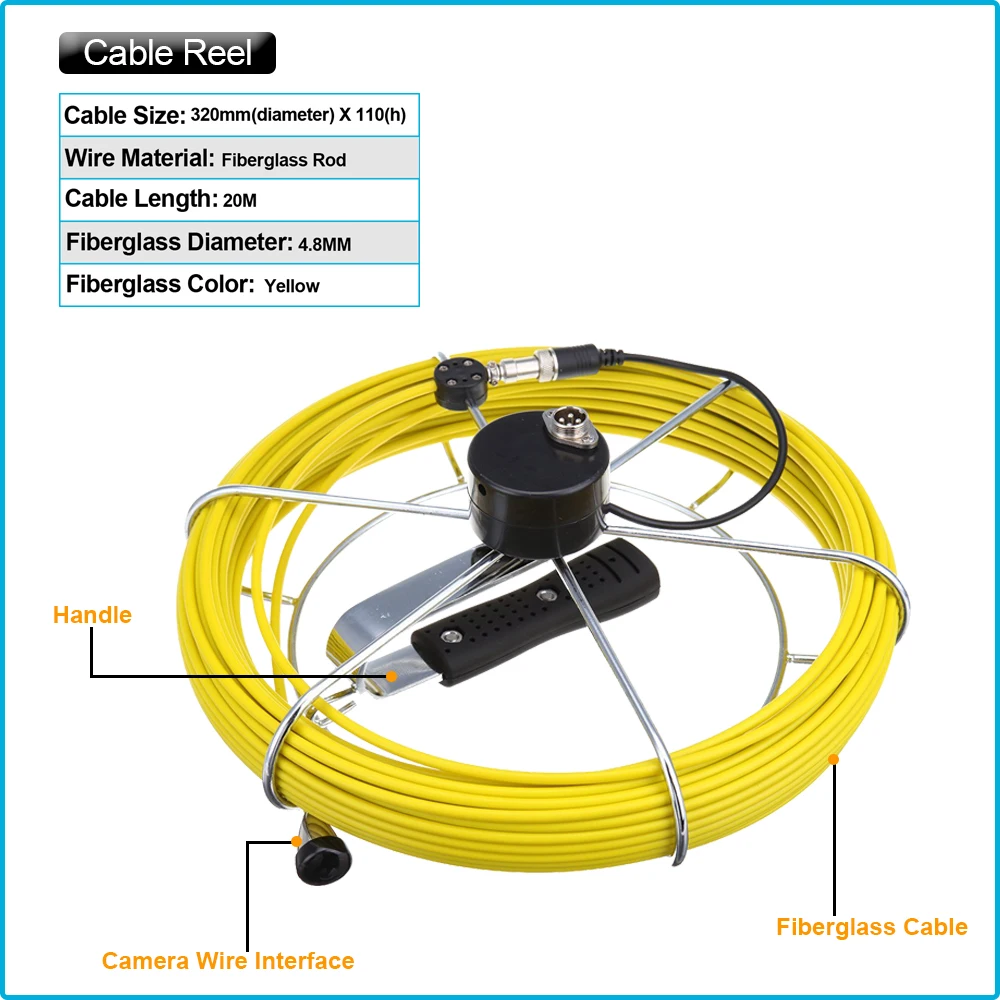 20m 7inch LCD Pipeline Endoscope Inspection Industrial System Support DVR Recorder 23mm Waterproof Pipe Sewer Drain Video Camera