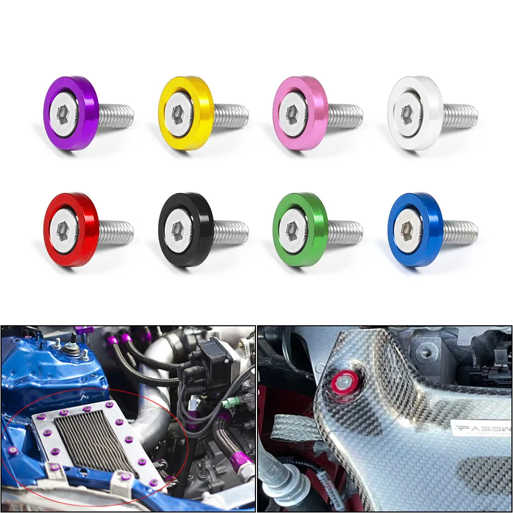 10PCS M6 JDM Car Modified Hex Fasteners Fender Washer Bumper Engine Concave Screws Fender Washer License Plate Bolts Car styling