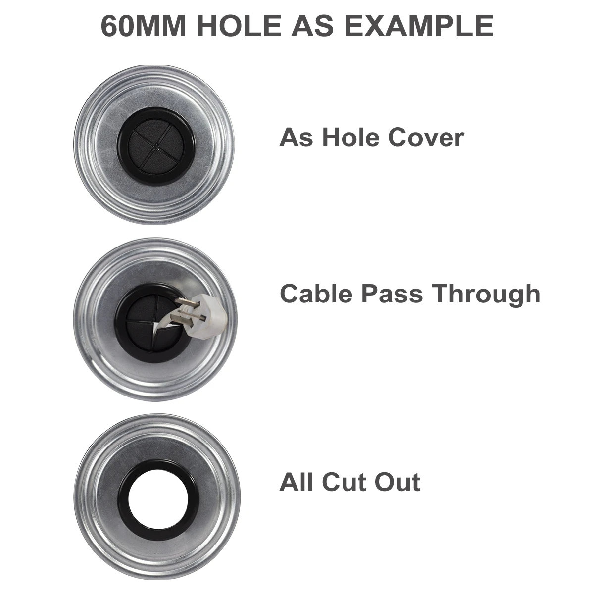 Flexible Rubber Grommet for Cable Hole Cover, Wire Organizer, Cable Pass Through, Round Gasket Black