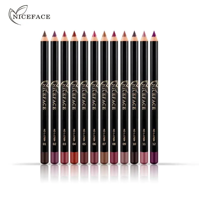 NiceFace 12 Màu Son Môi Bút Chì Matte Nude Lipliner Pencil Chống Nước Son Môi Bút Kẻ Bền Môi Trang Điểm Mỹ Phẩm