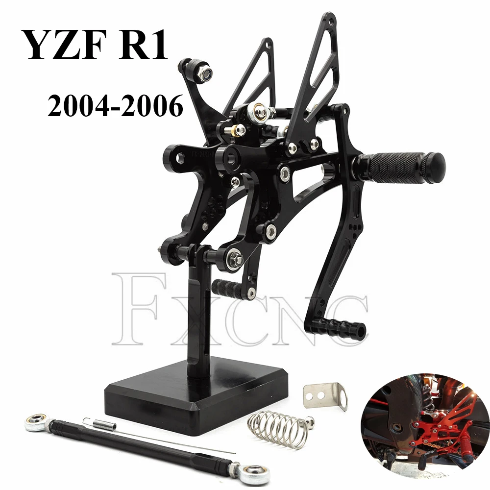 

Adjustable Aluminum Motorcycle Rearset Footrest Footpeg For YAMAHA YZF R1 2004-2006 High Quality Rear Set Footrest Foot Pegs