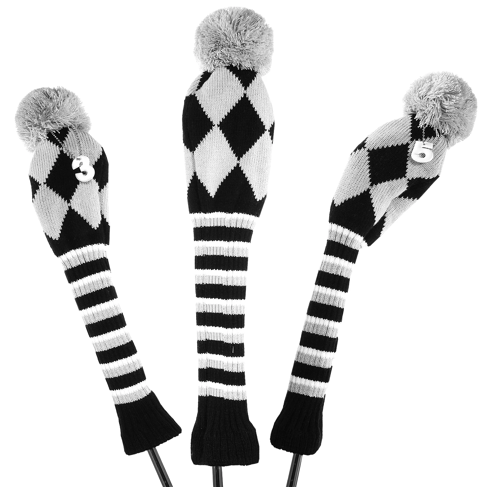 Golf 3pcs/set Kötött Angol Angol Rövid harisnya Borult 1-3-5 Golf faipari headcover számára Golf dirver/fairway Golf Furkó headcovers