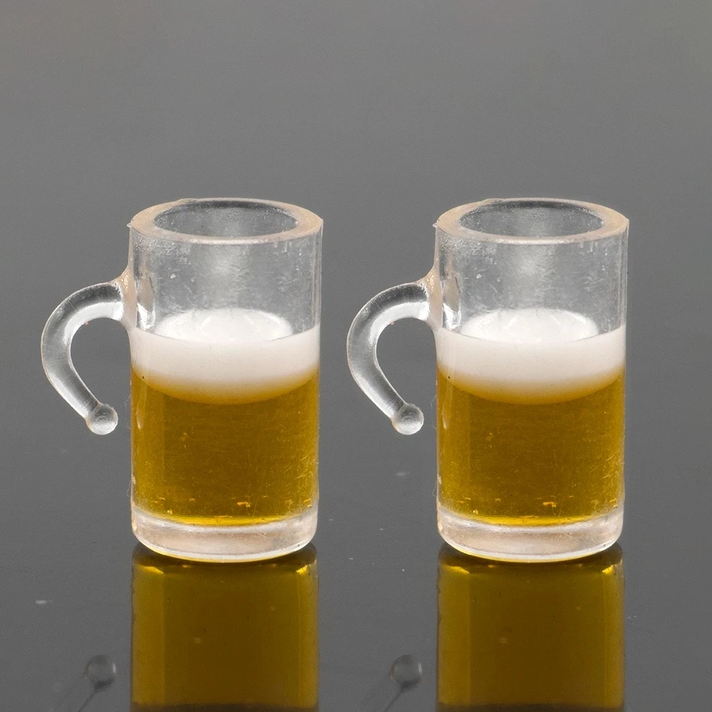 2Pcs 1/12 Dollhouse Miniature Accessories Mini Beer Mug Simulation Drink Model for Doll Home Decoration ob11