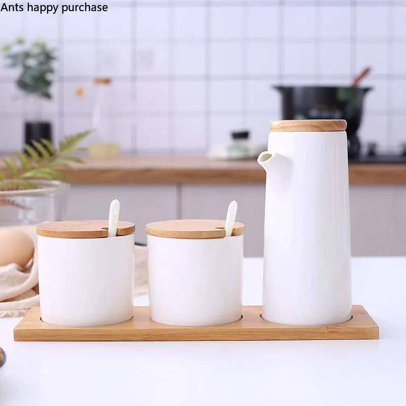 Ceramics Can Leakproof Tank Seasoning Bottle Kitchen Supplies Household Soy Sauce Bottle Vinegar Bottle Set Salt Shaker with Lid