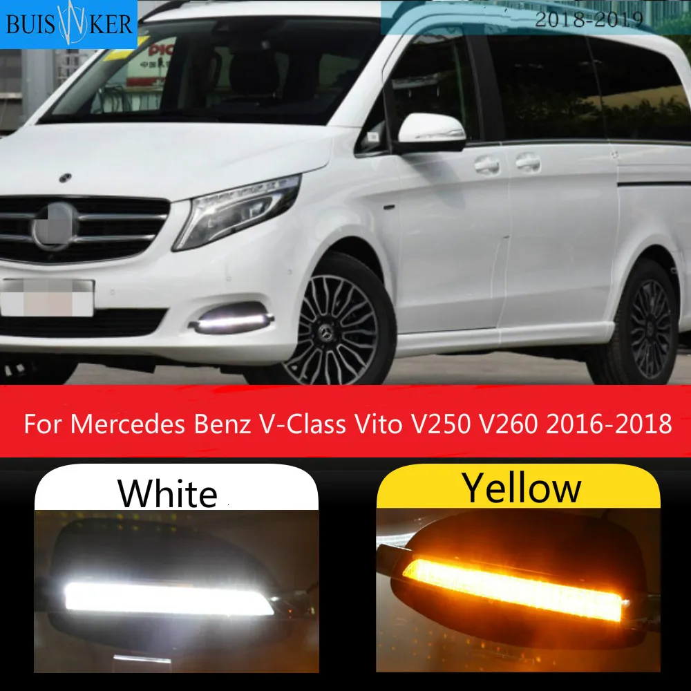2 шт. динамический желтый указатель поворота 12V автомобильные лампы дневного Светодиодный дневной светильник для Mercedes Benz V-Class Вито V250 V260 2016 - 2018