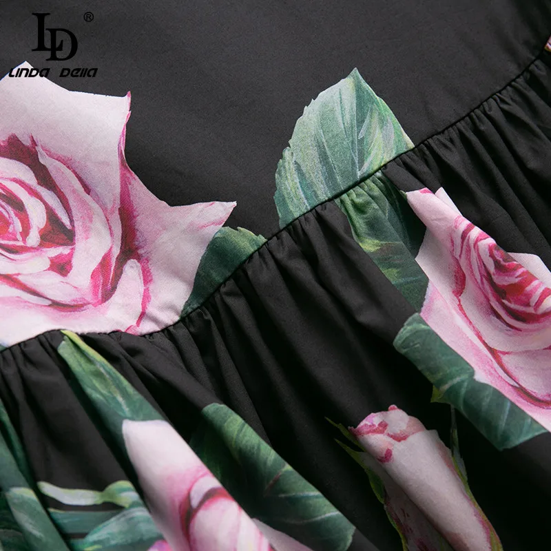 LD LINDA DELLA 2022 Runway Designer Spring Fashion Mini Skirt Women High Waist Vintage Rose Flower Print Elegant Cotton Skirts