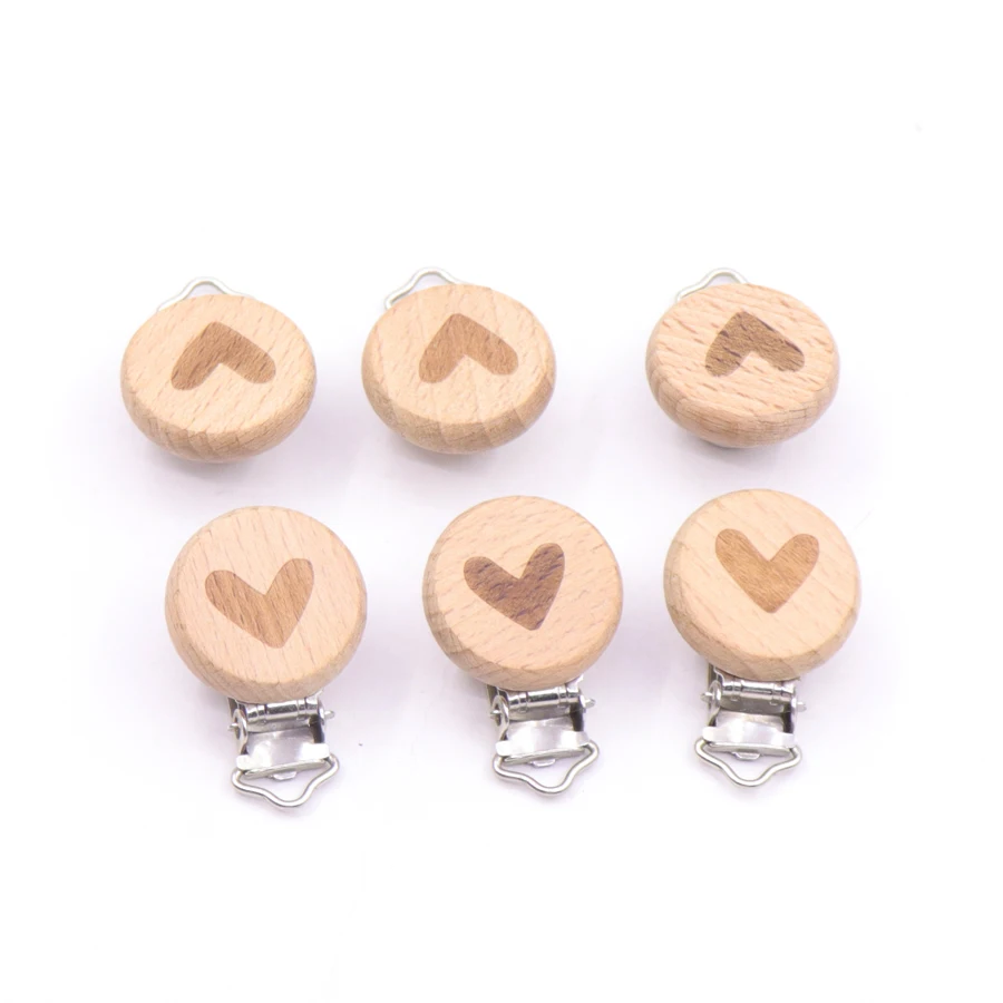 5PcS Lovely Wooden Pacifier Chain Natural Beech Wood Baby Pacifier Clips DIY Dummy Clips Accessory