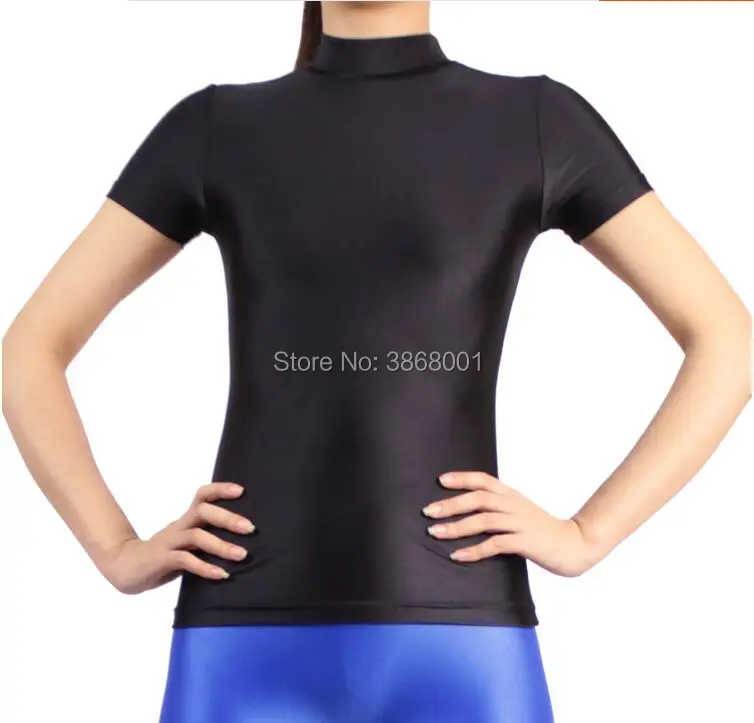 

High collar neck women's top sports tights short sleeve spandex high stretch custom made